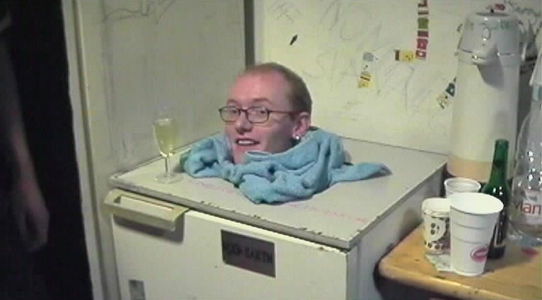 Russ does heat tub in a fridge....not the champagne!